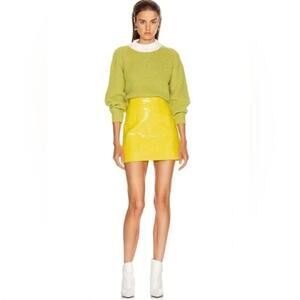 TIBI Croc Embossed Patent Mini Skirt Yellow Sz 2 {T54}